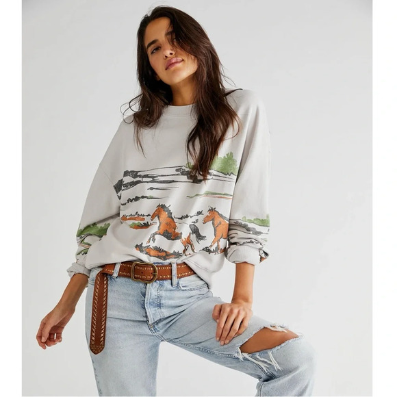 Daydreamer Tops - Daydreamer Gray Horse Print Sweatshirt